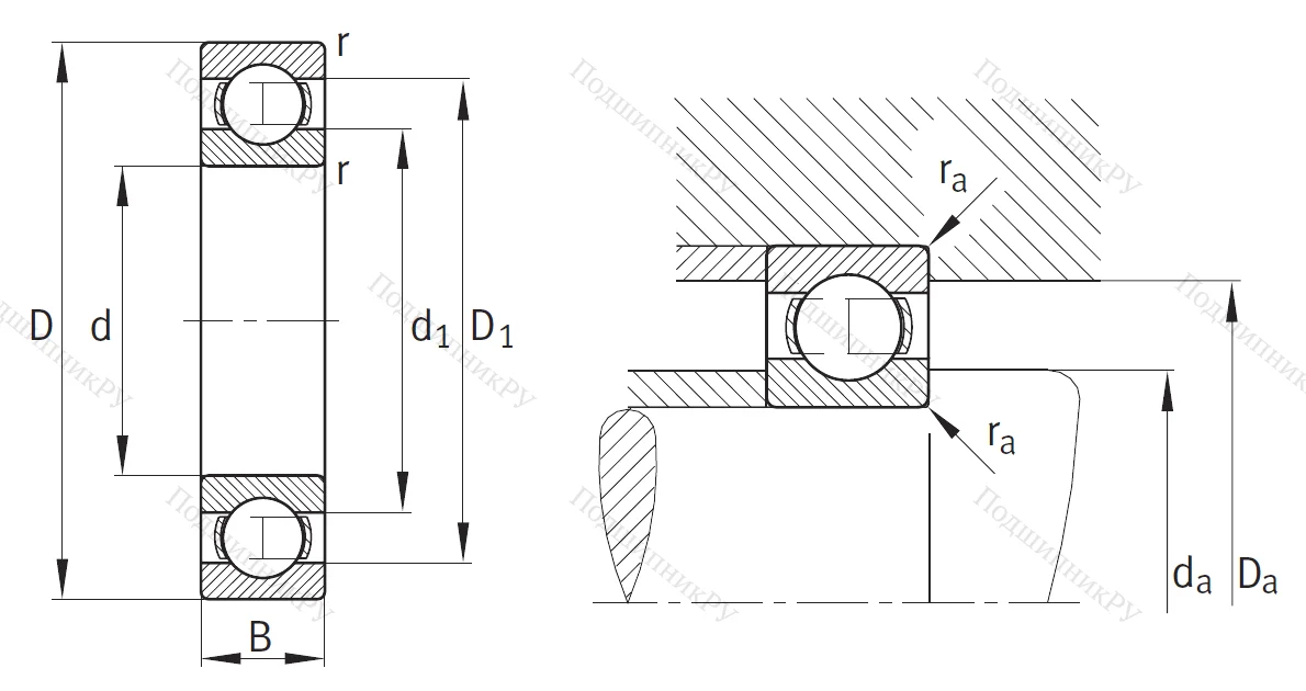 Однорядный шариковый подшипник 6326 M