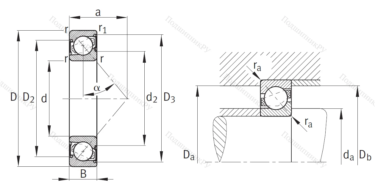 Однорядный шариковый подшипник 7306 B 2RS TVP