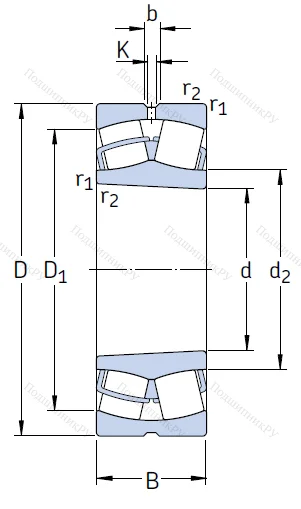 Сферический роликовый подшипник с конической посадкой на вал 22209 EK