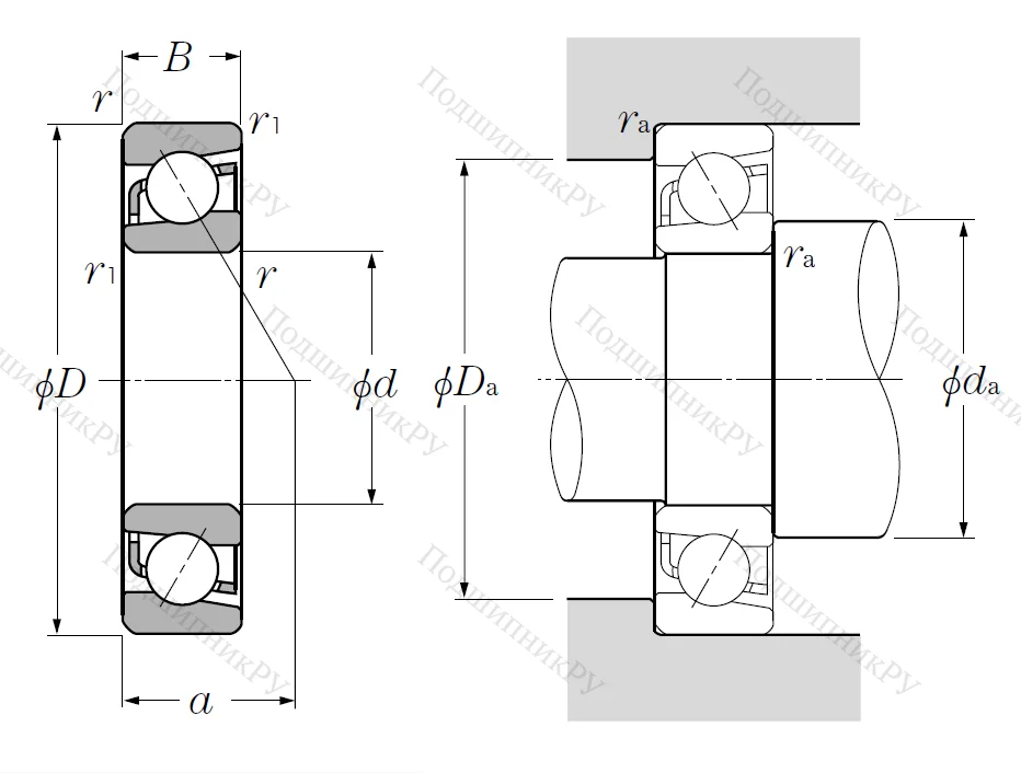 Однорядный шариковый подшипник 7317 B (66317 ГОСТ)