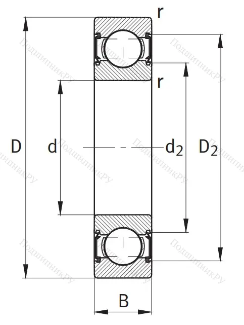 Однорядный шариковый подшипник 6001 C 2HRS