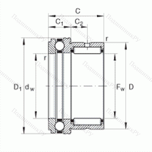 Шарикоподшипник упорный комбинированный с игольчатыми роликами NKX 25
